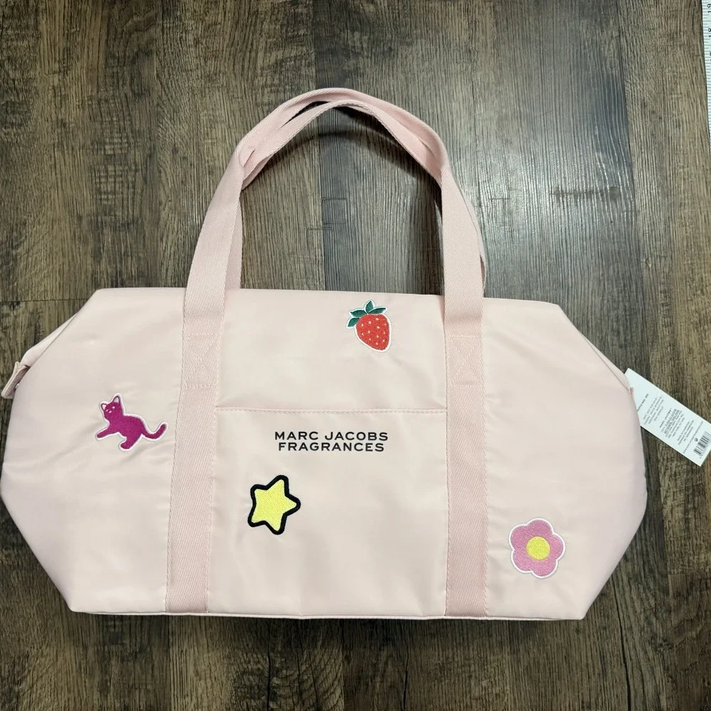 NWT Marc Jacobs Fragrances Pink Duffel Bag Star Cat Strawberry Appliqué Patches - Picture 7 of 11